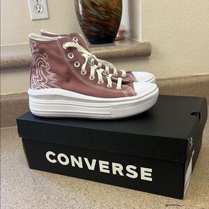 Converse Pink and White Platform High-Top Sneakers